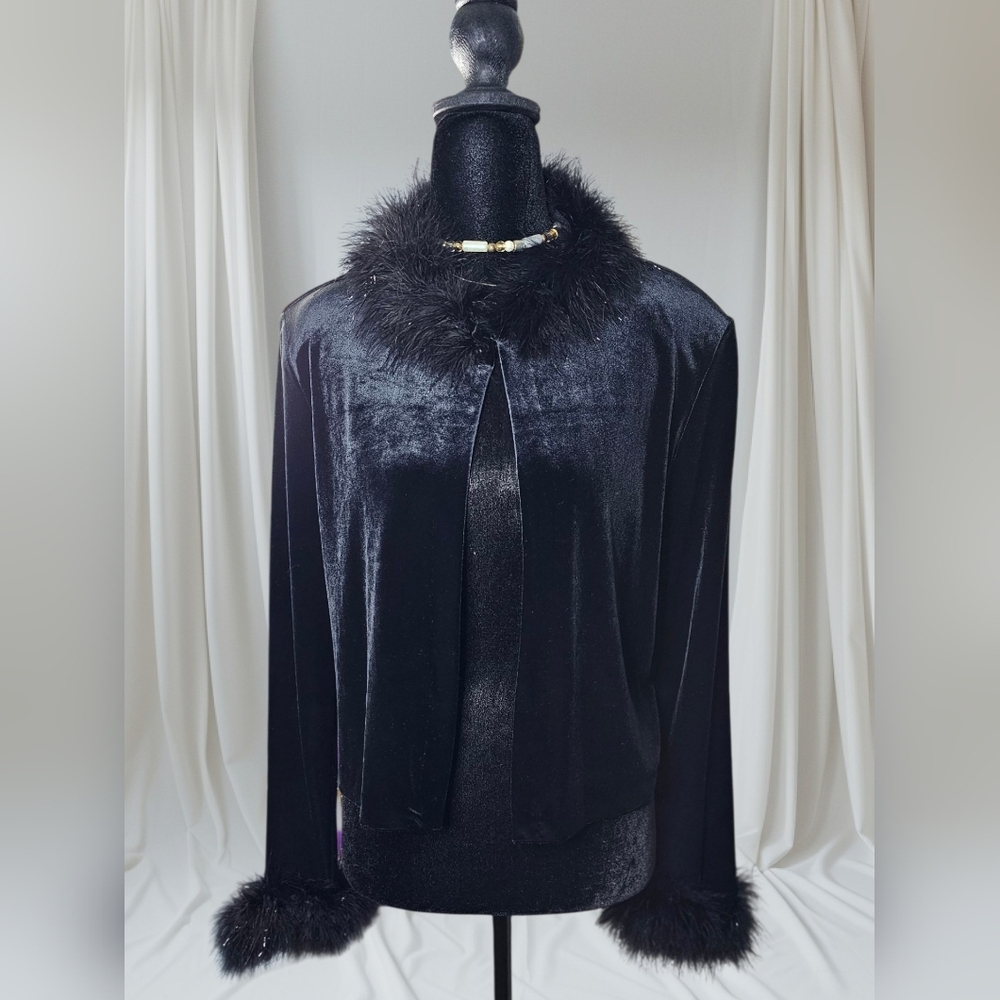 ​VINTAGE Y2K Velvet Marabou Feather Trim Cardigan